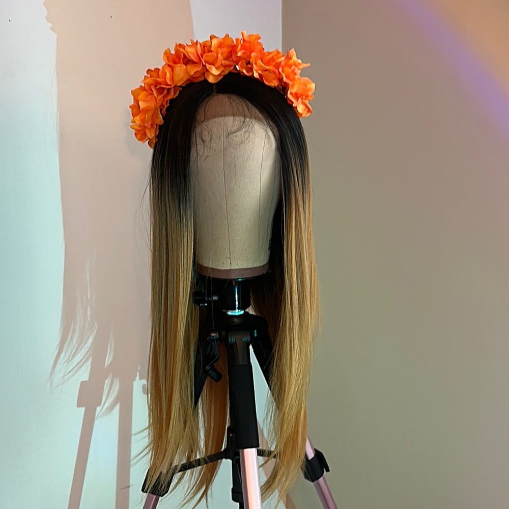 Human hair blend straight wig